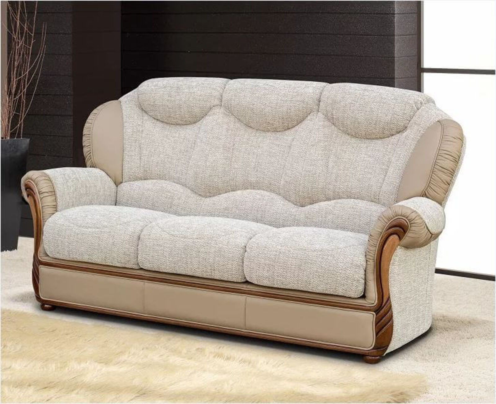 Product photograph of Lecce Genuine Italian Leather And Fabric 3 Seater Sofa Settee from Designer Sofas 4U