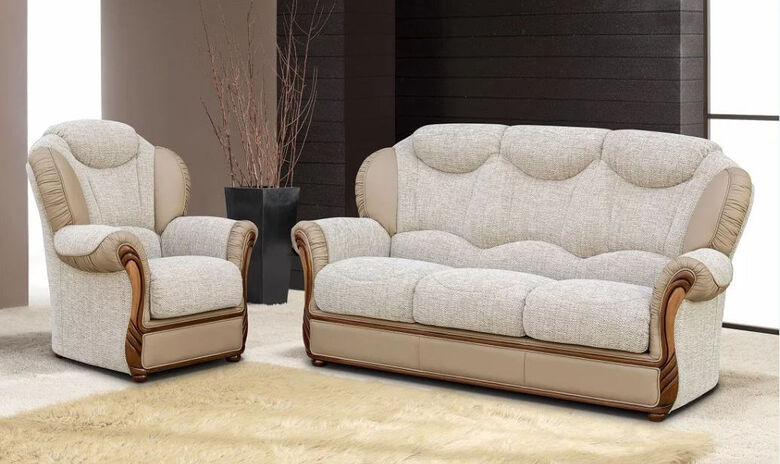 Lecce 3+1 Genuine Italian Leather And Fabric Sofa Suite Offer