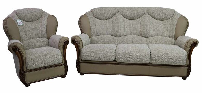 Lecce 3+1 Genuine Italian Coffee Milk Leather Oatmeal Fabric Sofa Suite Offer