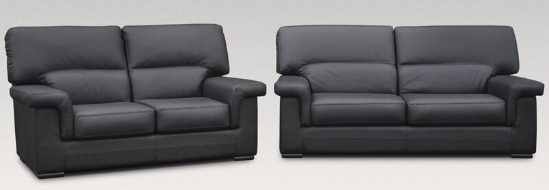 Product photograph of Orleans 3 2 Italian Leather Black Settee Sofa Suite from Designer Sofas 4U