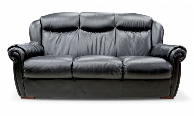 Palermo Genuine Italian Buffalo Leather 3 Seater Sofa Settee Black