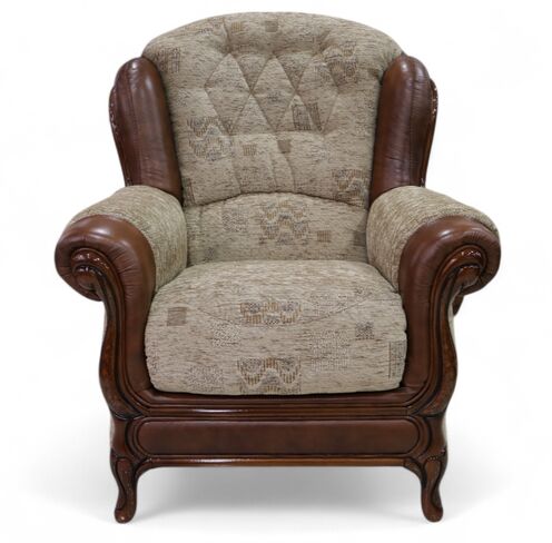 Pistoia Armchair Genuine Italian Tabak Leather Portobello Cocoa Fabric