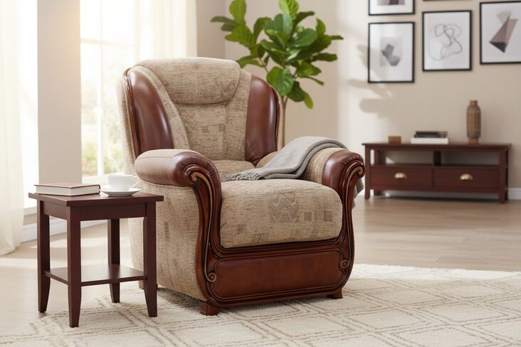 Ravello Genuine Italian Tabak Leather And Fabric Armchair