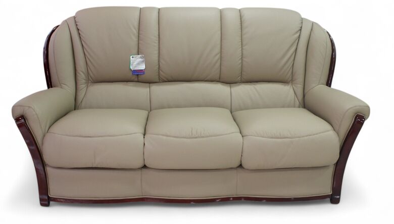 Reggio 3 Seater Italian Leather Sofa Coffee Milk Cherry Wood