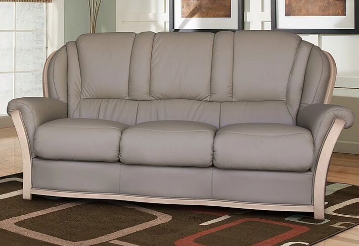 Reggio 3 Seater Italian Leather Sofa Light Grey