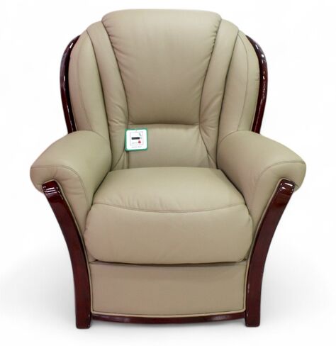 Reggio Genuine Italian Sofa Armchair Coffee Milk Leather Cherry Wood