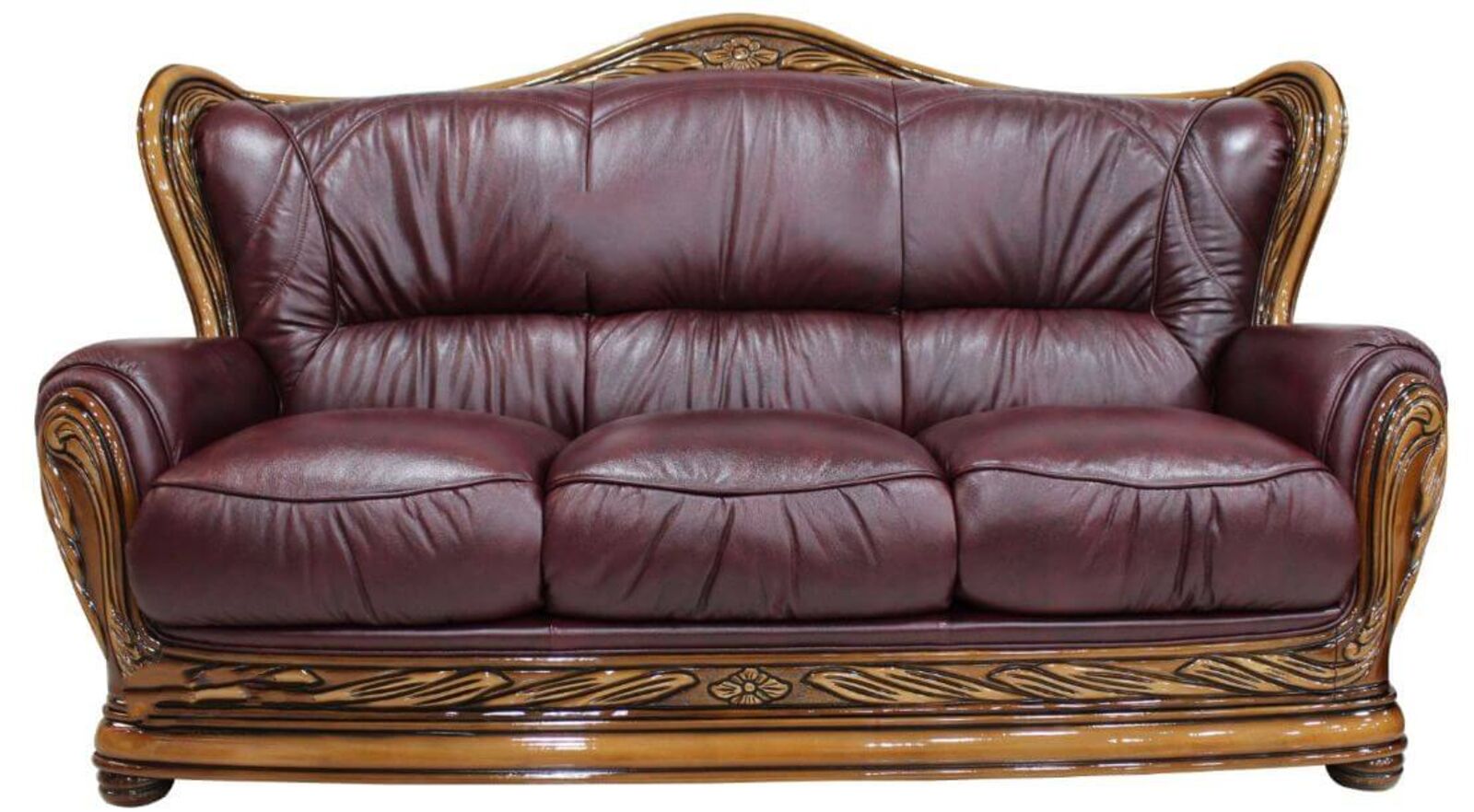 Product photograph of Regina 3 Seater Genuine Italian Burgandy Leather Sofa Settee Offer from Designer Sofas 4U