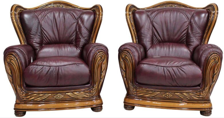2 x Regina Genuine Italian Leather Burgandy Armchairs Offer