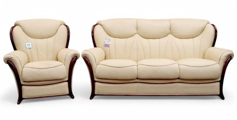 Rimini 3+1 Genuine Italian Cream Leather Sofa Suite Offer