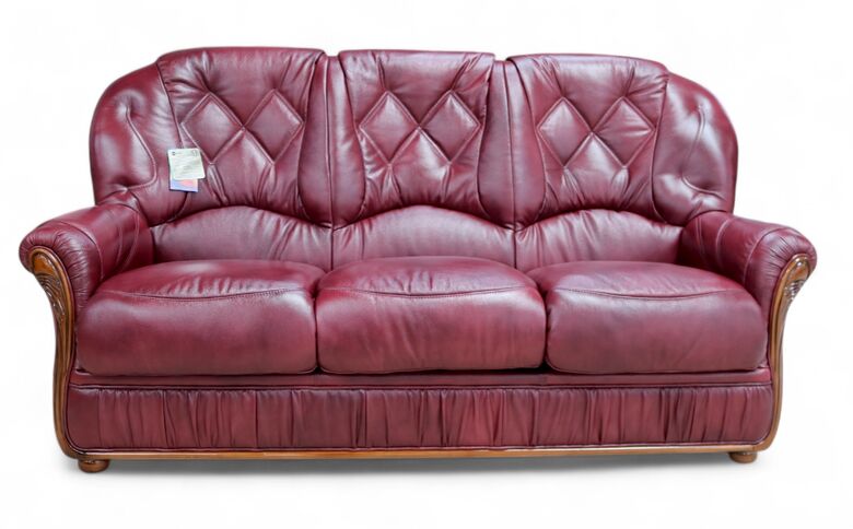 Rome Genuine Italian Leather 3 Seater Sofa Settee Burgundy