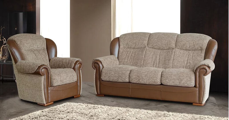 Product photograph of Sorrento 3 1 1 Genuine Italian Leather And Fabric Sofa Suite Offer from Designer Sofas 4U