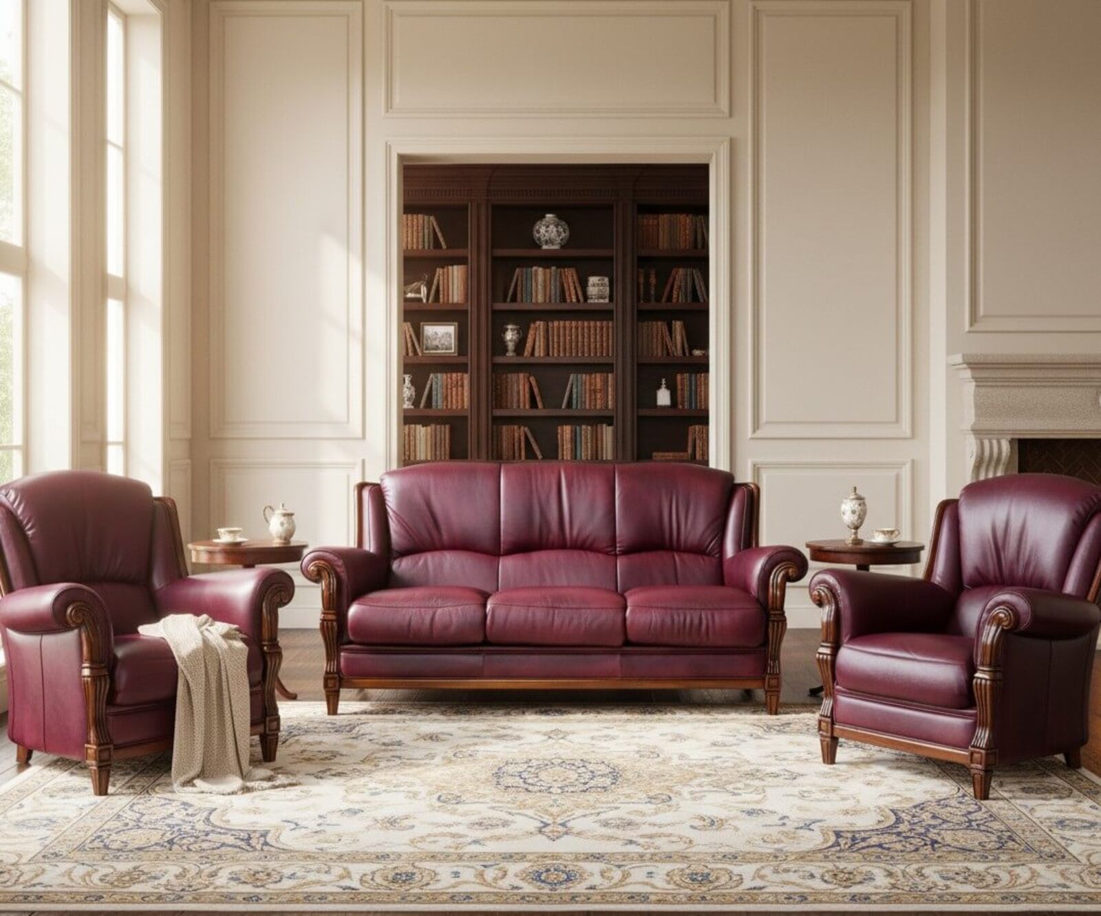 SPECIAL OFFER Ancona 3+1+1 Seater Italian Leather Sofa Suite Burgandy EX DISPLAY