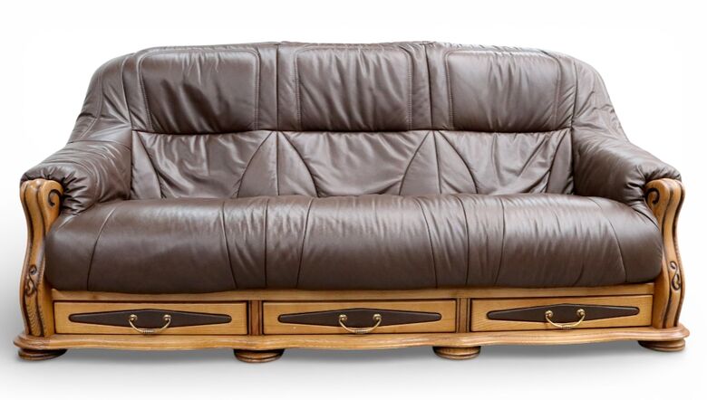 SPECIAL OFFER Belgium Storage Drawer Genuine Italian Leather 3 Seater Sofa Settee Chocolate Brown Ex Display