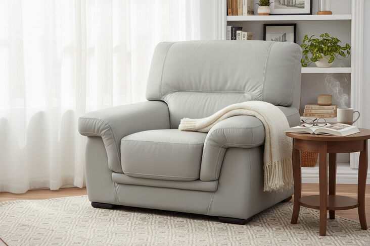 SPECIAL OFFER Perugia Armchair Contemporary Italian Leather Sofa Light Grey