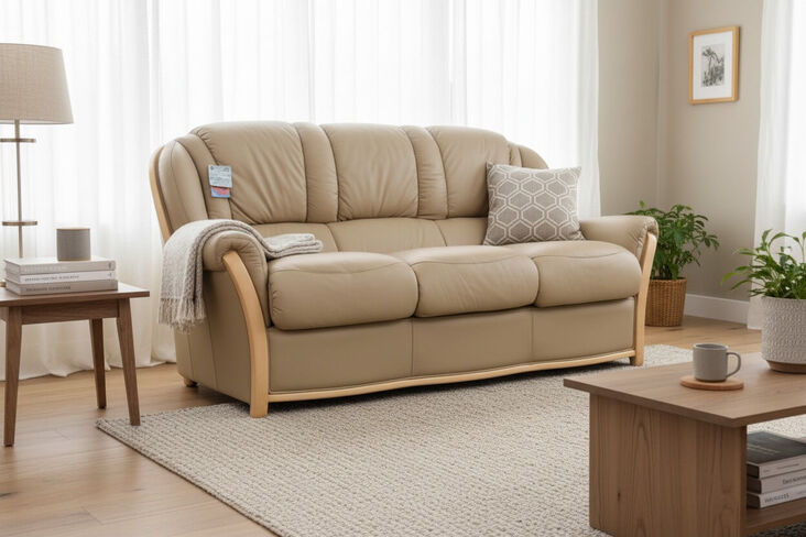 SPECIAL OFFER Reggio 3 Seater Italian Coffee Milk Leather Sofa Classic Contemporary Design