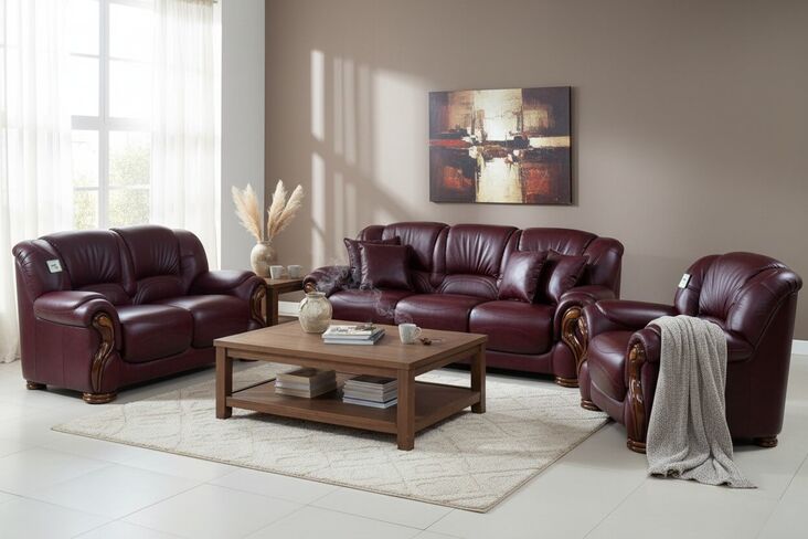 SPECIAL OFFER Susanna 3+2+1 Italian Leather Sofa Suite Burgandy Offer