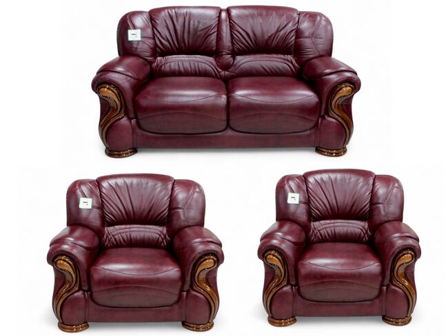 Susanna 2+1+1 Italian Leather Sofa Suite Burgandy Offer