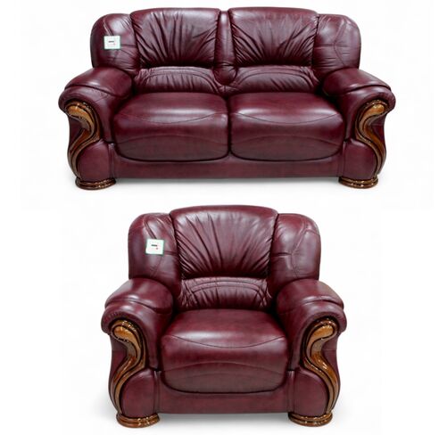 Susanna 2+1 Italian Leather Sofa Suite Burgandy Offer