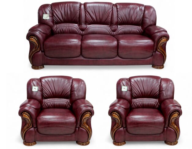 Susanna 3+1+1 Italian Leather Sofa Suite Burgandy Offer