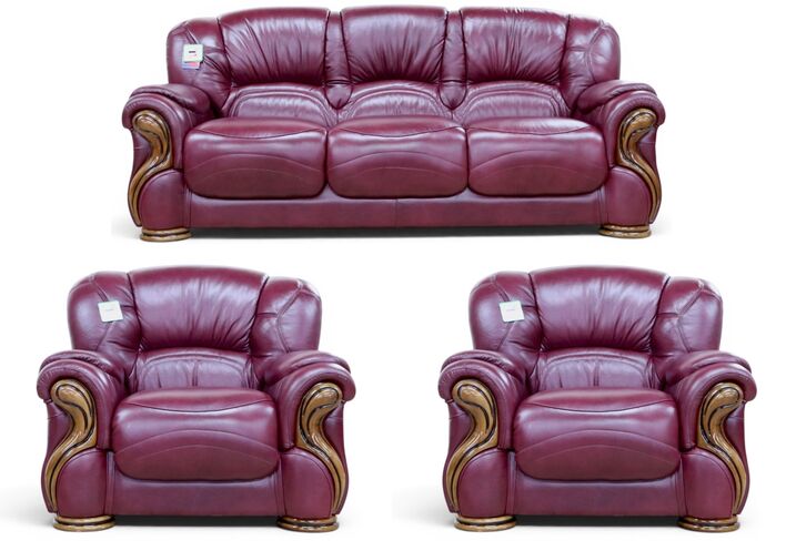 Susanna 3+1+1 Italian Leather Sofa Suite Burgandy Offer