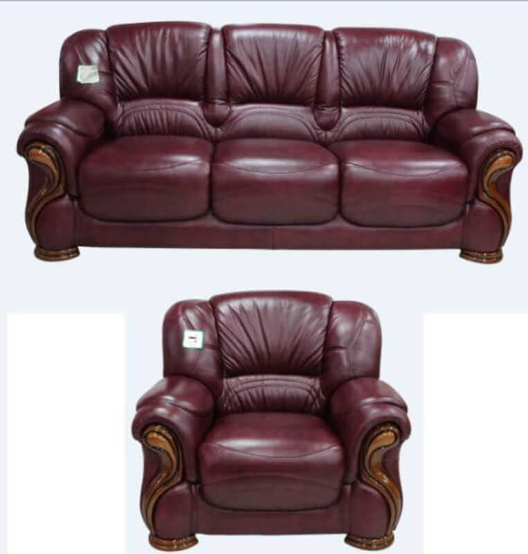 Product photograph of Susanna 3 1 Italian Leather Sofa Suite Burgandy Offer from Designer Sofas 4U