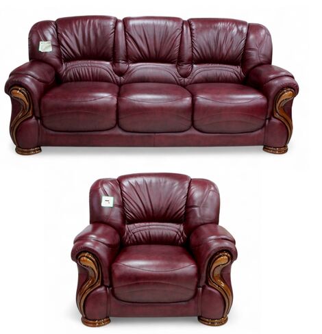 Susanna 3+1 Italian Leather Sofa Suite Burgandy Offer