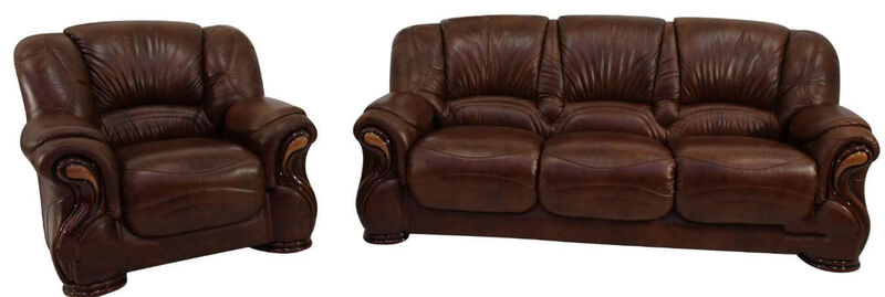 Product photograph of Susanna 3 1 Italian Leather Sofa Suite Tabak Brown Offer from Designer Sofas 4U