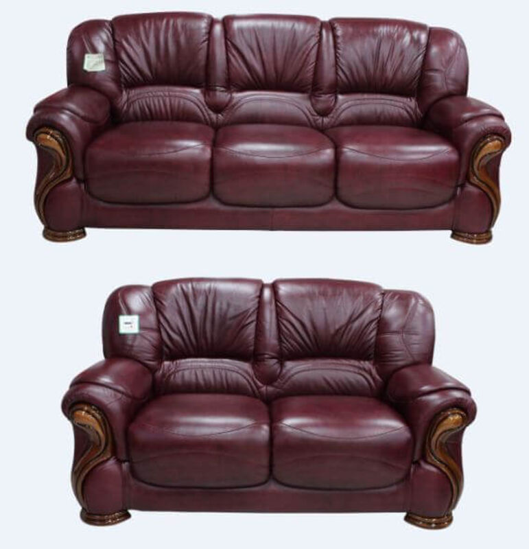 Product photograph of Susanna 3 2 Italian Leather Sofa Suite Burgandy Offer from Designer Sofas 4U