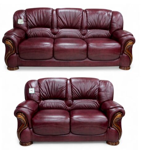 Susanna 3+2 Italian Leather Sofa Suite Burgandy Offer