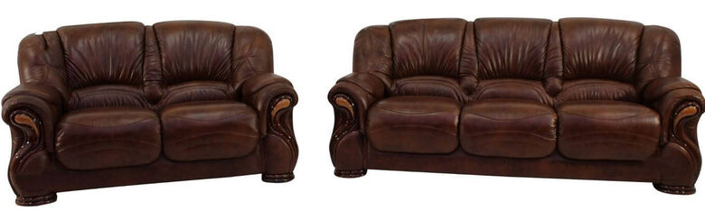 Susanna 3+2 Italian Leather Sofa Suite Tabak Brown Offer