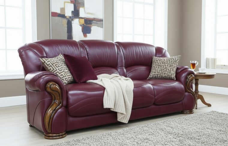 Susanna Italian Leather 3 Seater Sofa Settee Burgandy Offer