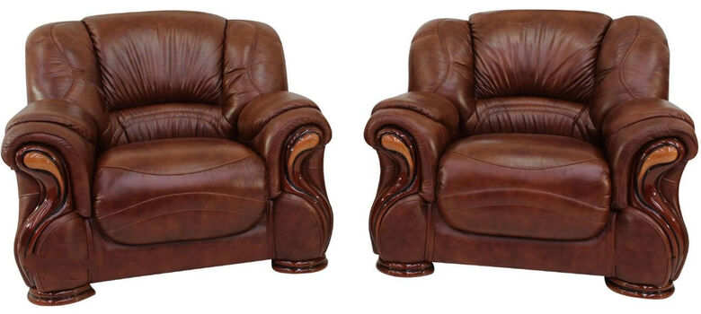 2 x Susanna Italian Leather Armchairs Tabak Brown Offer