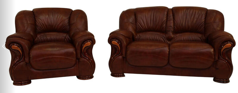Product photograph of Susanna 2 1 Italian Leather Sofa Suite Tabak Brown Offer from Designer Sofas 4U