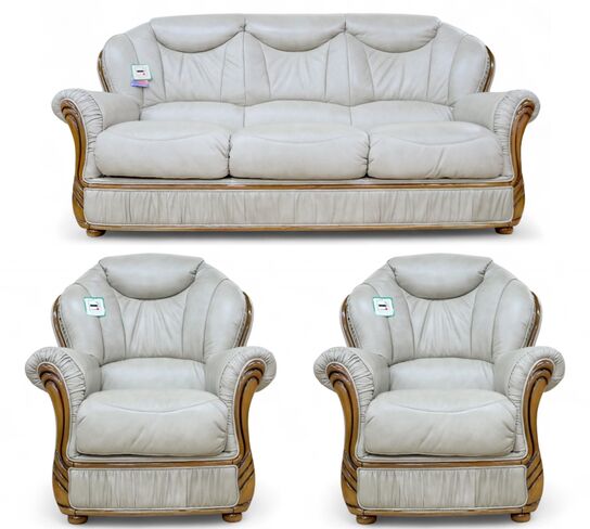 Turin 3 Seater + Armchair Armchair Genuine Italian Dove Grey Leather Sofa Suite Offer