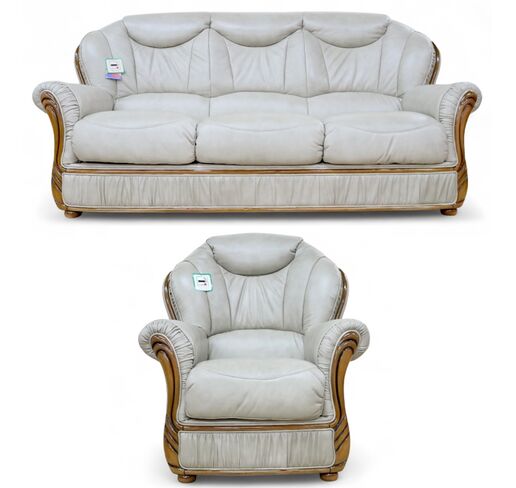 Turin 3 Seater + Armchair Genuine Italian Dove Grey Leather Sofa Suite Offer