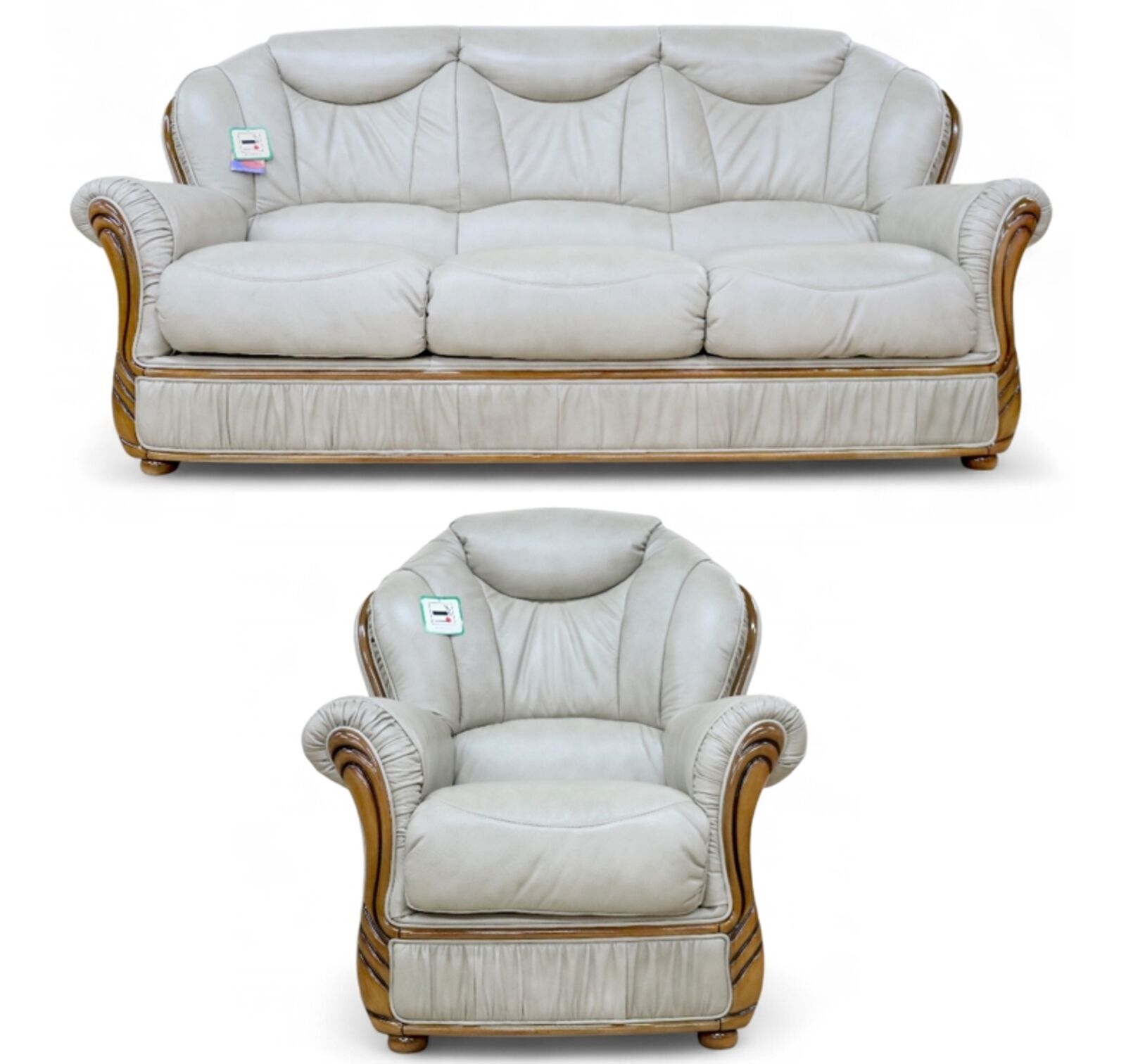 Turin 3 Seater + Armchair Genuine Italian Dove Grey Leather Sofa Suite Offer