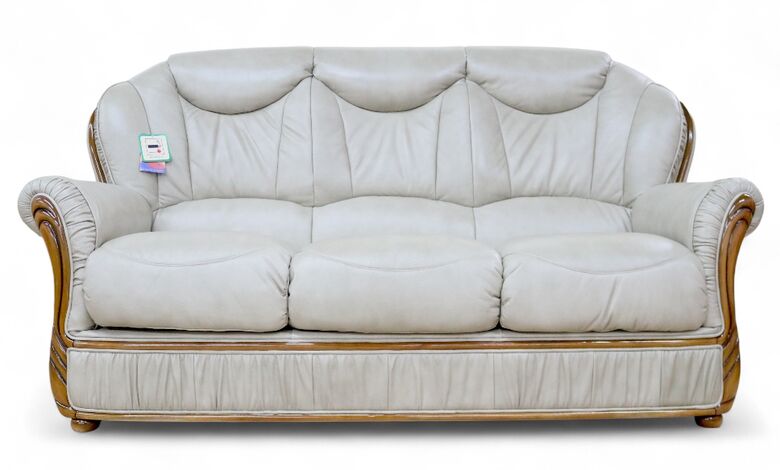 Turin 3 Seater Genuine Italian Dove Grey Leather Sofa Settee Offer