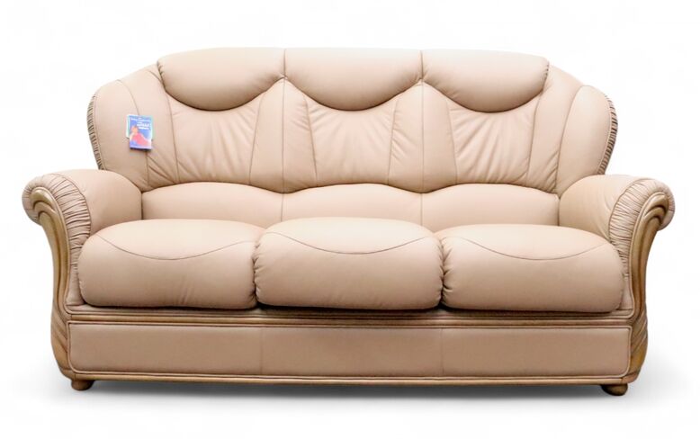 Turin 3 Seater Genuine Italian Coffee Milk Leather Sofa Settee Offer