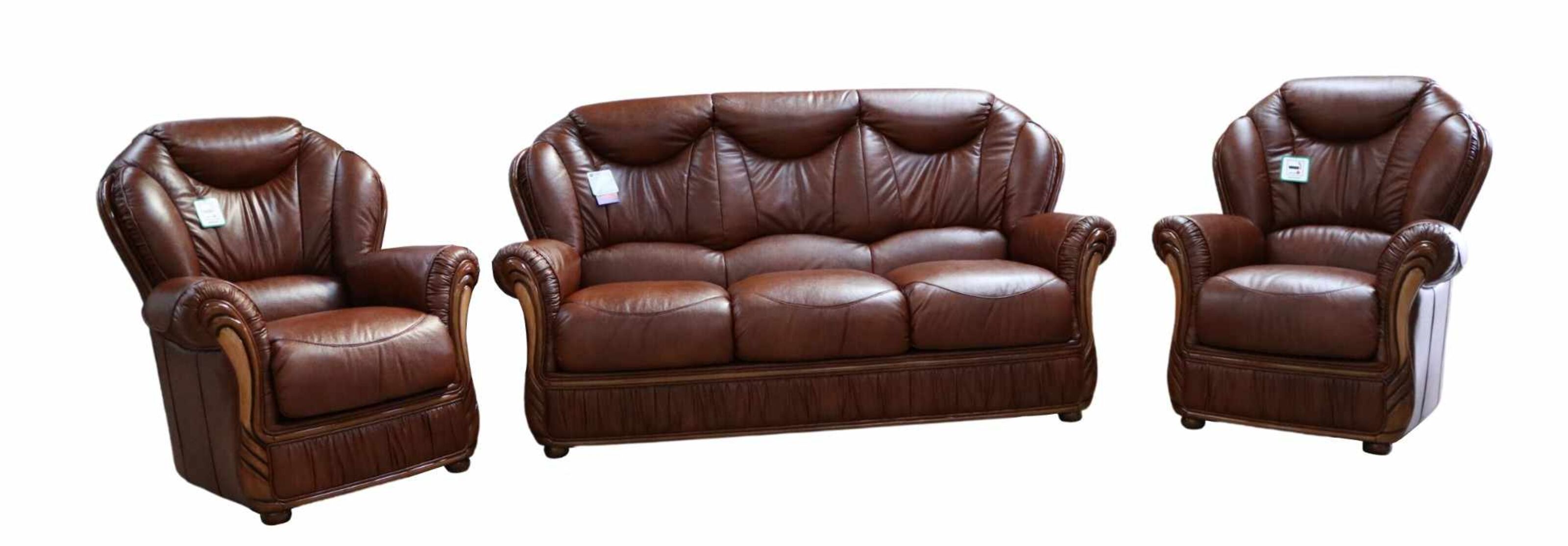 Armchair Italian Tabak Brown Leather, 3 Piece Leather Sofa