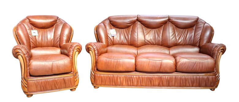Turin 3 Seater + Armchair Italian Tabak Brown Leather Sofa Suite Offer