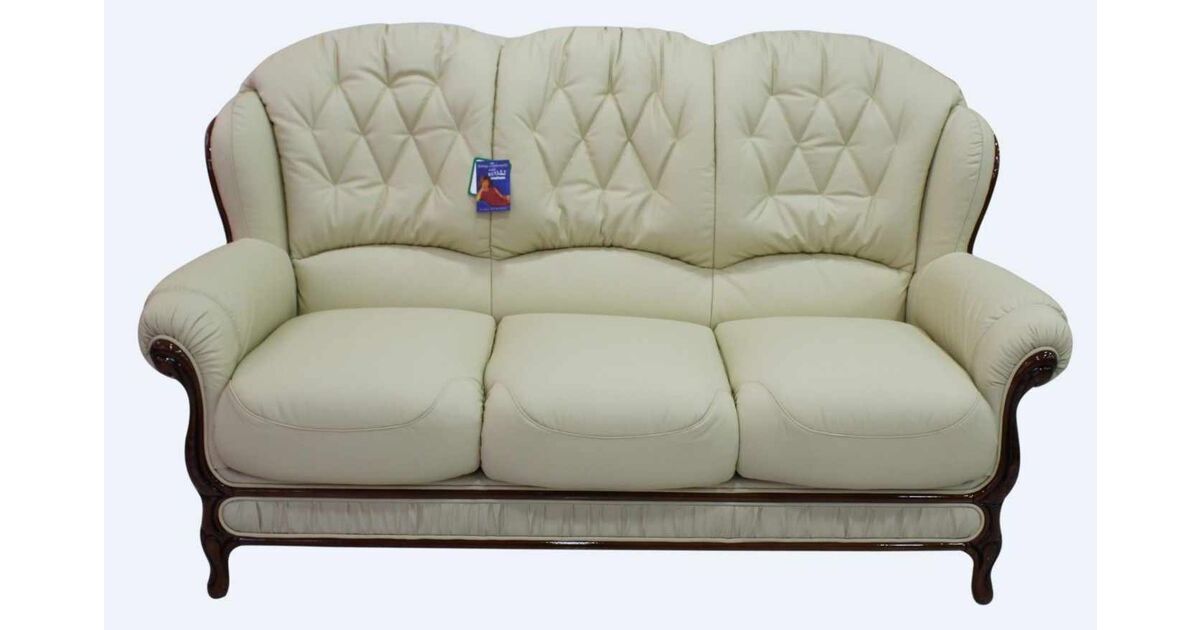 Venice Genuine Italian Leather 3 Seater, Cream Leather 3 Seater Sofa