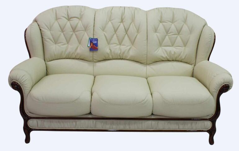 Venice Genuine Italian Leather 3 Seater Sofa Settee Cream
