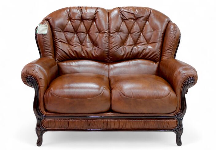Venice Genuine Italian Leather 2 Seater Sofa Settee Tabak Brown