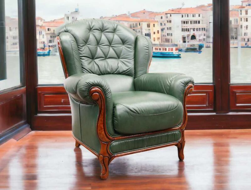 Product photograph of Venice Genuine Italian Sofa Armchair Green Leather from Designer Sofas 4U