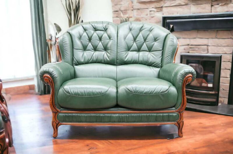 Product photograph of Venice Genuine Italian Leather 2 Seater Sofa Settee Green from Designer Sofas 4U
