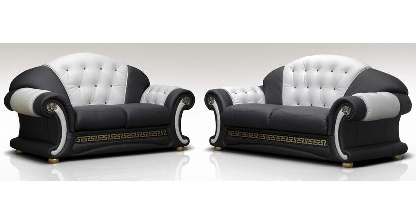 2 Seater Genuine Italian Black White, Black And White Leather Sofa Set