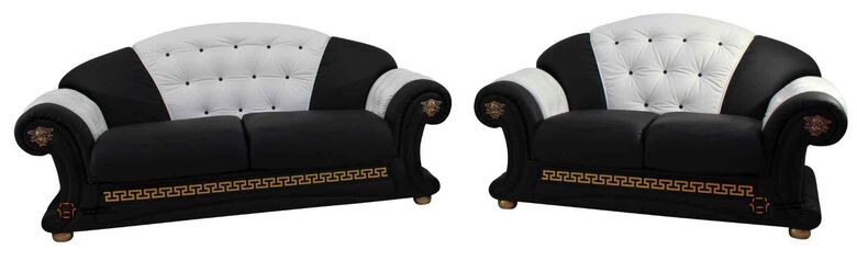 Versace 3 Seater + 2 Seater Genuine Italian Black White Leather Sofa Suite Offer