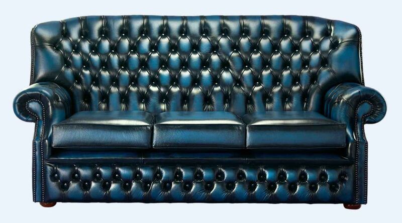 Product photograph of Chesterfield Monks 3 Seater Sofa Antique Blue Leather from Designer Sofas 4U