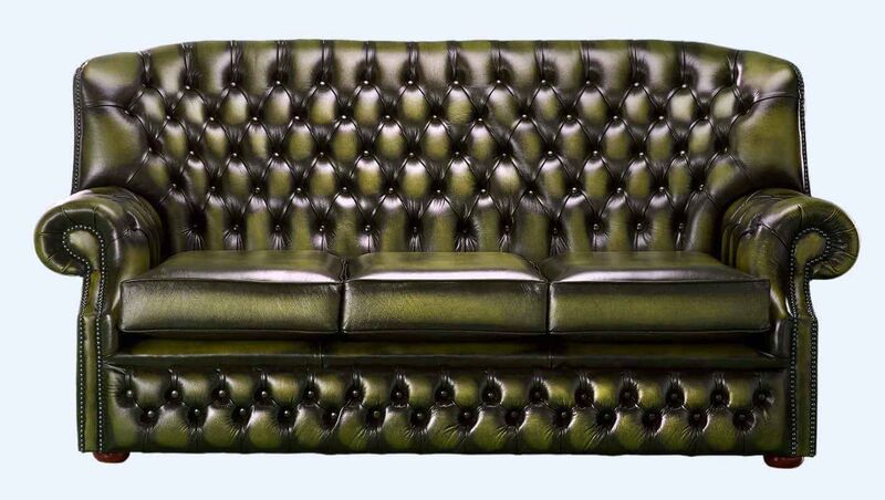Product photograph of Chesterfield Monks 3 Seater Sofa Antique Olive Green Leather from Designer Sofas 4U