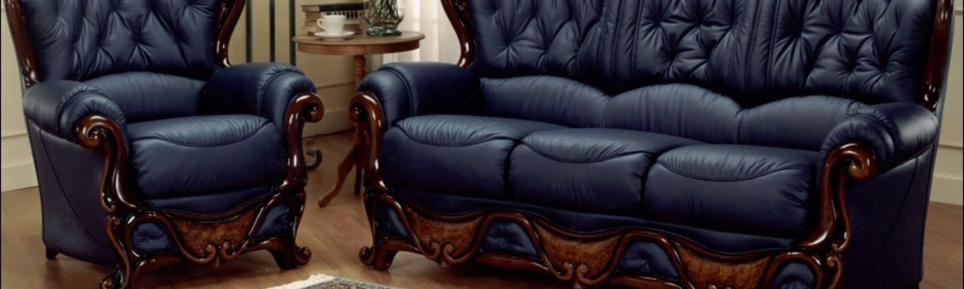 Dante 3 Seater + Armchair Italian Leather Sofa Settee Offer Blue